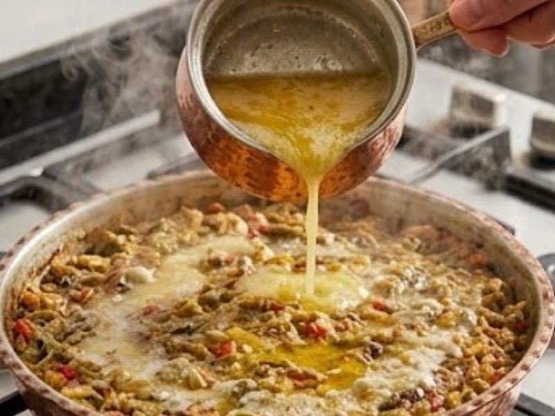 Ocakta Altı Kızaran Bandumanın Üzerine Tereyağı Dökülmesi Ve Servis