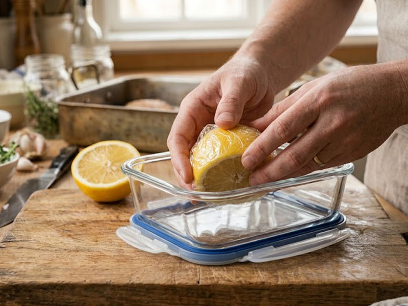 Limonu hava geçirmeyen bir saklama kabına koyun