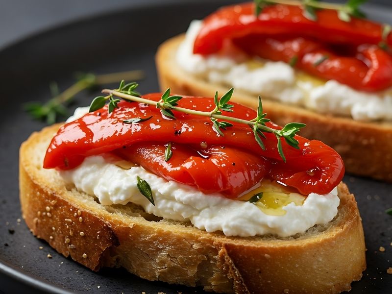 Közlenmiş Biber ve Peynirli Kanepeler