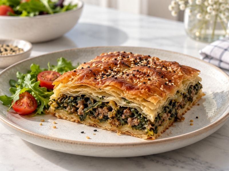 8 Bezeyle Kat Kat Ispanaklı Börek Tarifi