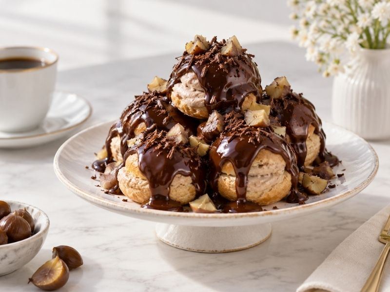 Çikolata Soslu Kestaneli Profiterol Tarifi