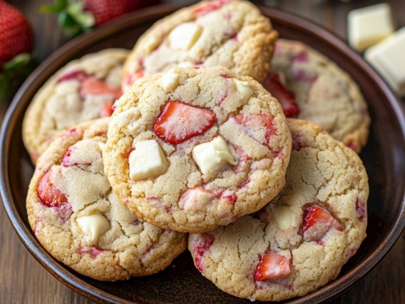 Çilekli ve Beyaz Çikolatalı Kurabiye