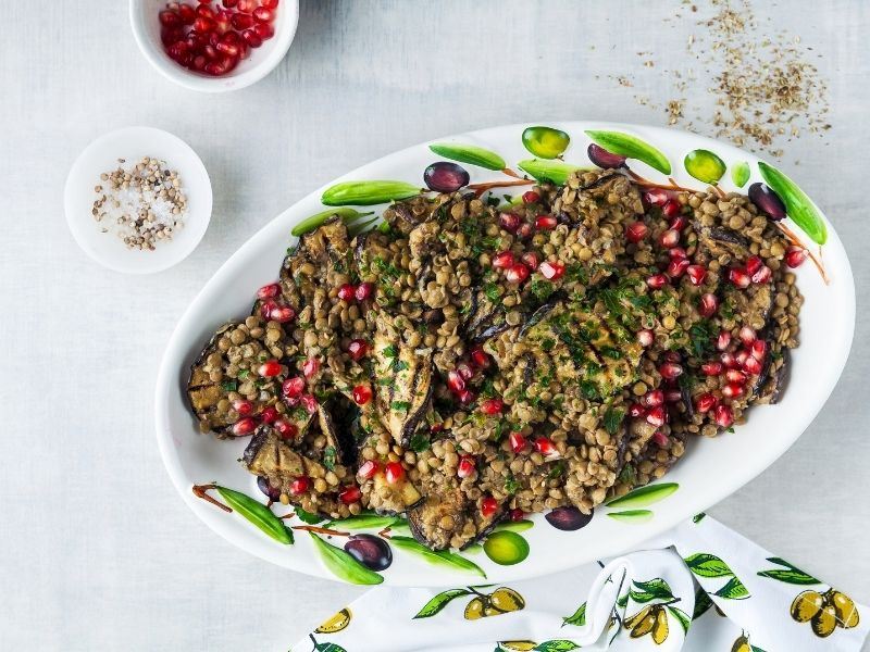 Patlıcanlı Yeşil Mercimek Salatası Tarifi