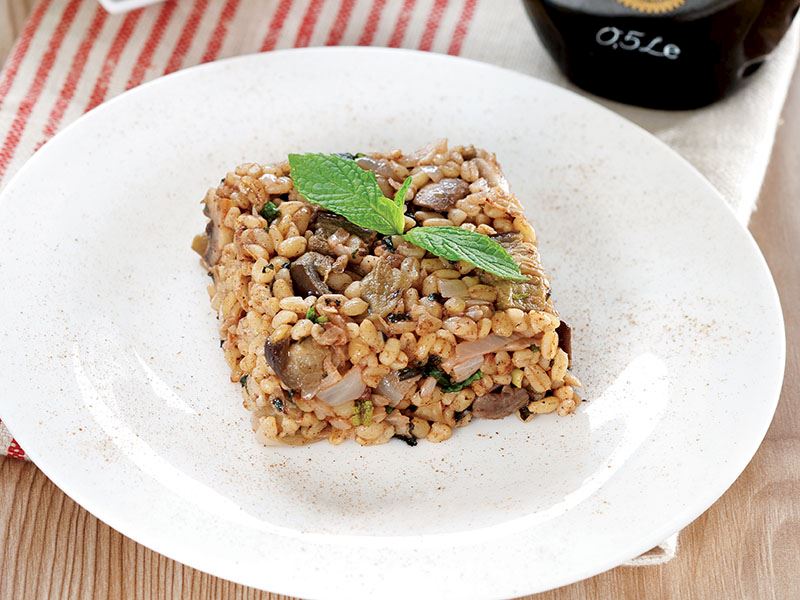 Patlıcanlı ve mantarlı bulgur pilavı