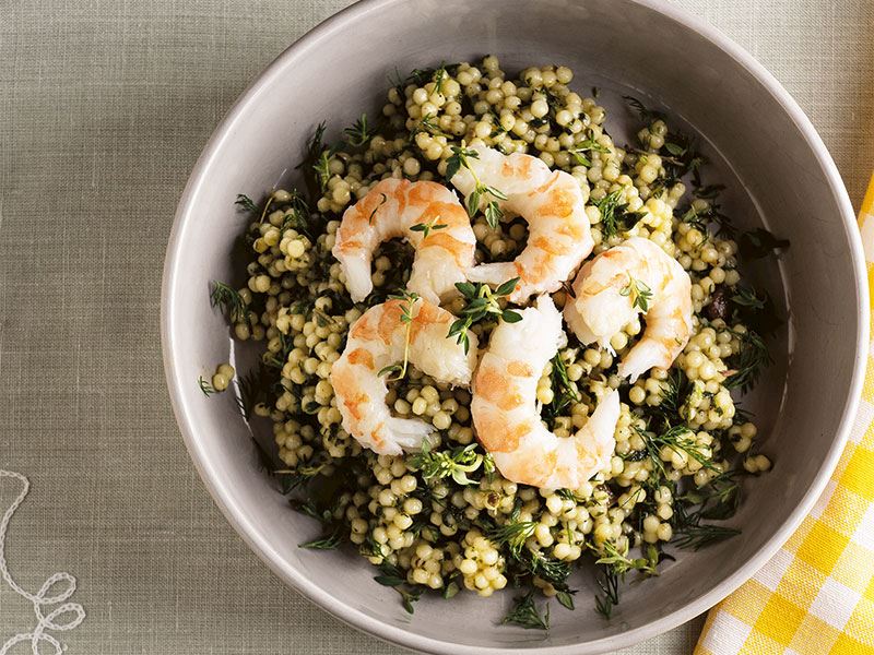 Pesto trio soslu & karidesli kuskus