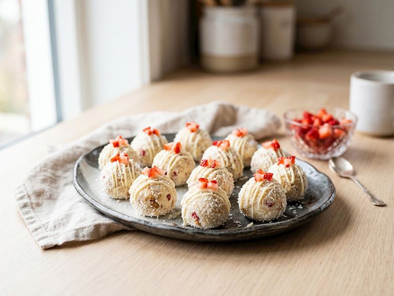 Pişmeyen Çilekli Cheesecake Topları Tarifi
