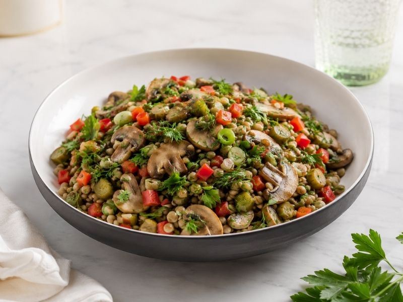 Yeşil Mercimekli Mantar Salatası Tarifi